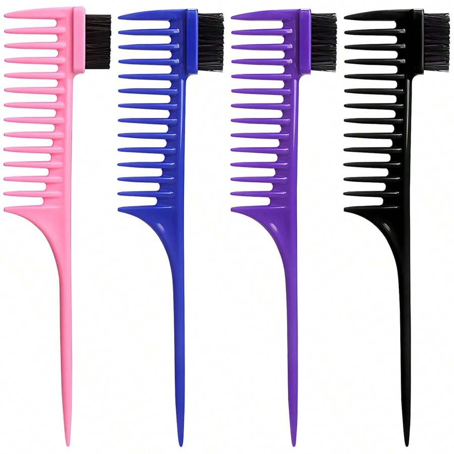 Wide-Tooth Pointed-Tail Comb, Double-Ended Eyebrow Brush, Mascara Brush, Hair Trimming Comb, Hair Coloring Long-Tail Comb, Makeup Brush Hair Styling Comb Set For Men And Women: Wide Tooth & Straightening Combs For Styling, Parting & Braiding - Multicolor - View 1