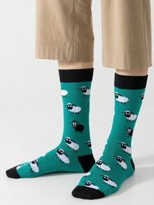 1双男士绿色卡通可爱绵羊图案个性化艺术设计透气船袜，适合旅行、居家、办公、节日礼物 - 彩色 - 查看 7