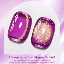 MEET ACROSS 1pc 7ml Jelly Colored Stone Cat Eye Gel Nail Polish, Gold Light Ultral Shine Gradient Magnetic Semi Permanent Soak Off UV Gel Varnish For Summer Nails, Manicure Nail Art Degign For Home And Salon Nail Supplies - 彩色 - 查看 3