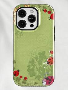 Premium  13 Case High-Quality Ladybugs Flowers Dots Green Floral Pattern That Won't Peel Off Hybrid Shock-Resistant Protective Case High-Quality Apple Phone Case - 彩色 - 查看 1