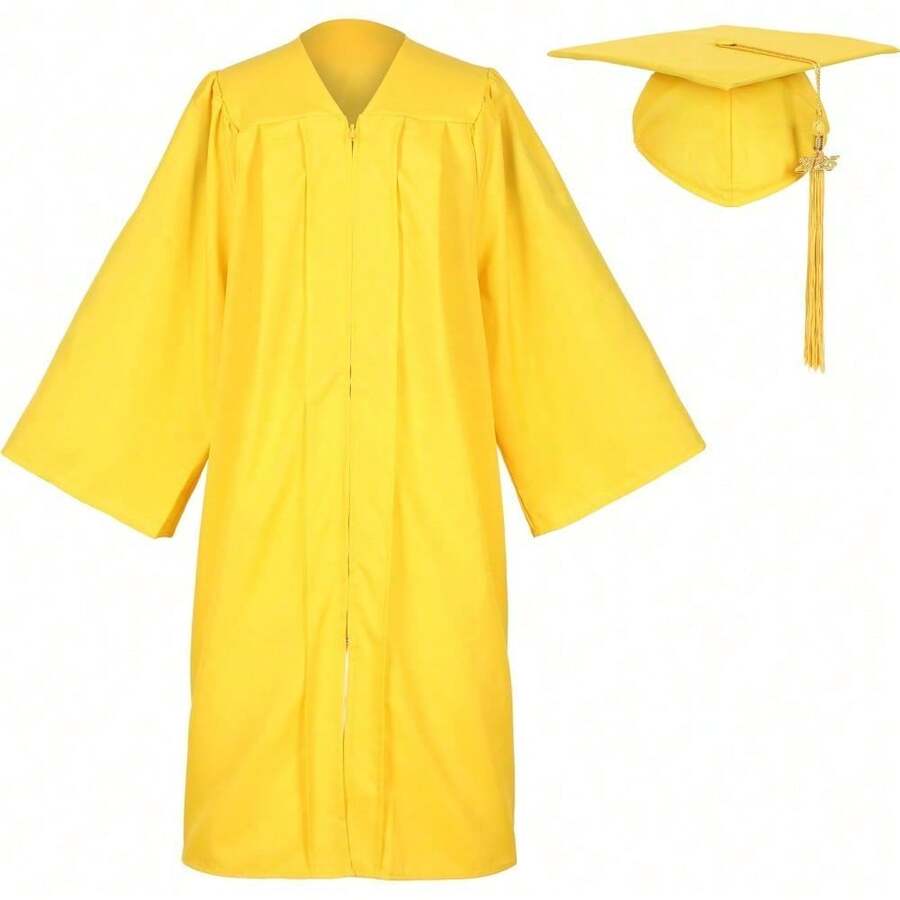 2026 Unisex Matte Graduation Gown And Cap Set With Tassel For Middle High School Bachelor - Gold - View 1