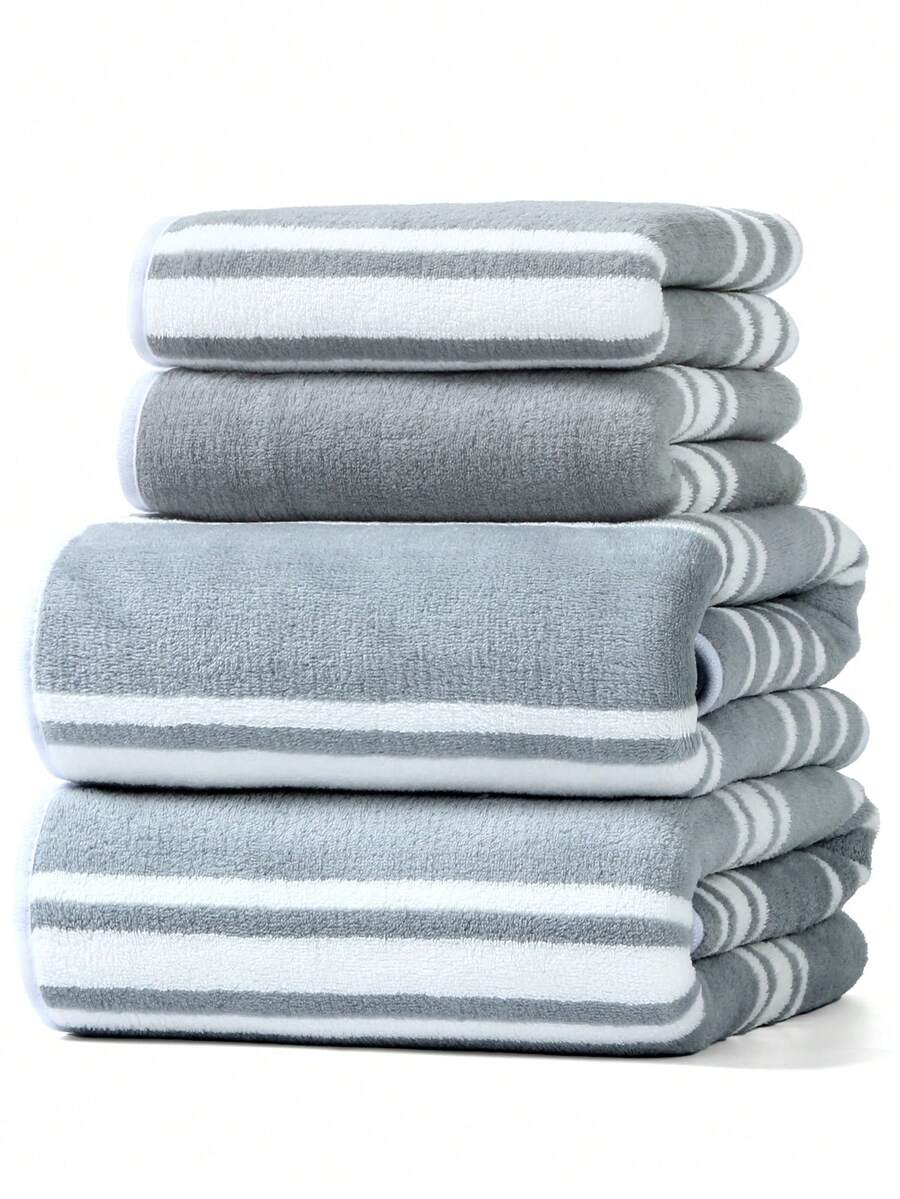 Minimalist Coral Fleece Solid Color Soft Absorbent Quick-Dry Bath Towel/Hand Towel For Home Use - Grey - View 1