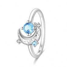 925纯银日月星辰永恒真爱戒指，镶嵌精美立方氧化锆钻石，适合作为结婚首饰、生日礼物和情人节礼物。 - 淺藍色 - 查看 16