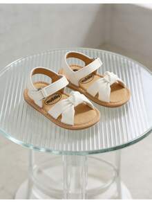 婴儿幼儿女童PU皮软皮露趾夏季凉鞋花朵公主平底鞋婴儿白色、粉色、黑色、棕色凉鞋 - 白色 - 查看 5