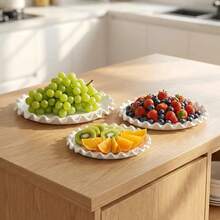 3 PiecesWhite Scalloped Serving Platter Set, Ideal For Party Candy & Snack Display - Three White Fruit Platters - View 4