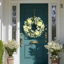 Artificial Spring Wreaths For Front Door 18 Inch Peony Wreath Summer Wreath With Peony Flower For Front Door Indoor Outdoor Wedding Home Wall Window Festival Decoration - B - 查看 4