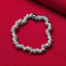 925纯银镀层多圈链手链，男女皆宜，婚礼饰品，时尚首饰 - 銀色 - 查看 2