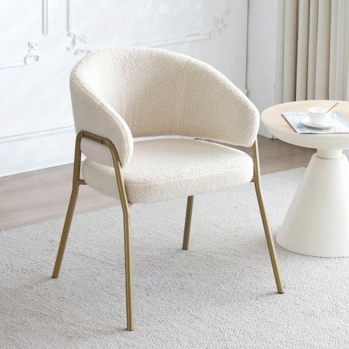 White Dining Chair, Modern Velvet Spray Gold Dining Chair In Gold Finish (1 Pc), Dining Chair With Golden Legs - White - View 1