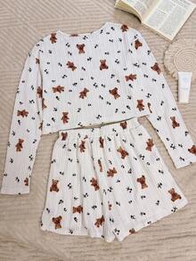 Nina Bonheur Bộ đồ ngủ 2 món dành cho nữ: Áo dài tay cổ tròn và quần short cạp chun. - trắng - Xem 7