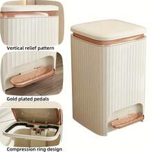 Senmeo 12L Rust-Proof Pedal Trash Can (Light Luxury), Large-Capacity For Small Spaces - 奶油黃 + 玫瑰金 - 查看 5