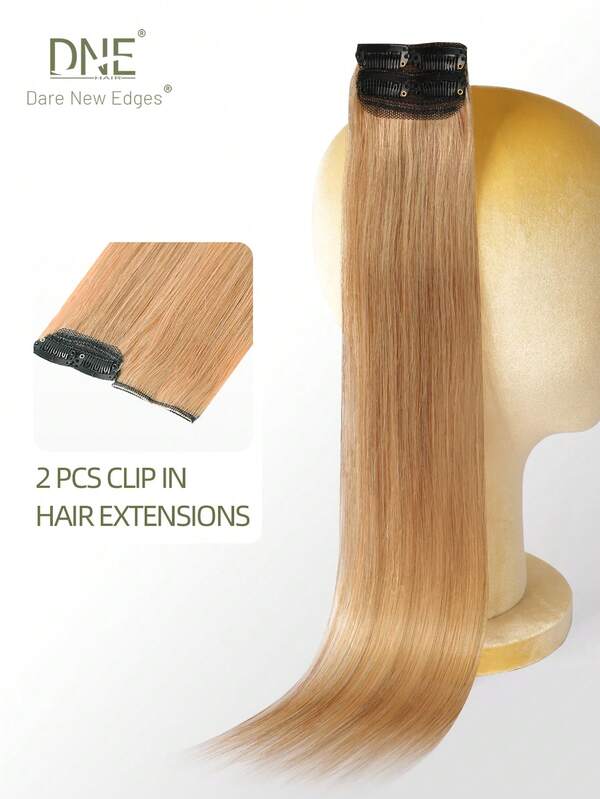 DNE HAIR Colored Clip In Hair Extensions 100% Real Human Hair Color 27# 2Pcs With 4 Clips Straight Highlight Colorful Hairpieces Rainbow Hair Extension For All Hair Types & Fashion Lovers