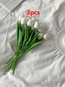 3pcs Artificial Tulip Flowers Decor, Home Decoration Accessories, Fake Flowers For Living Room & Bedroom - Dusty Pink - View 17