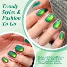 MEET ACROSS 1pc 7ml Jelly Colored Stone Cat Eye Gel Nail Polish, Gold Light Ultral Shine Gradient Magnetic Semi Permanent Soak Off UV Gel Varnish For Summer Nails, Manicure Nail Art Degign For Home And Salon Nail Supplies - 彩色 - 查看 4