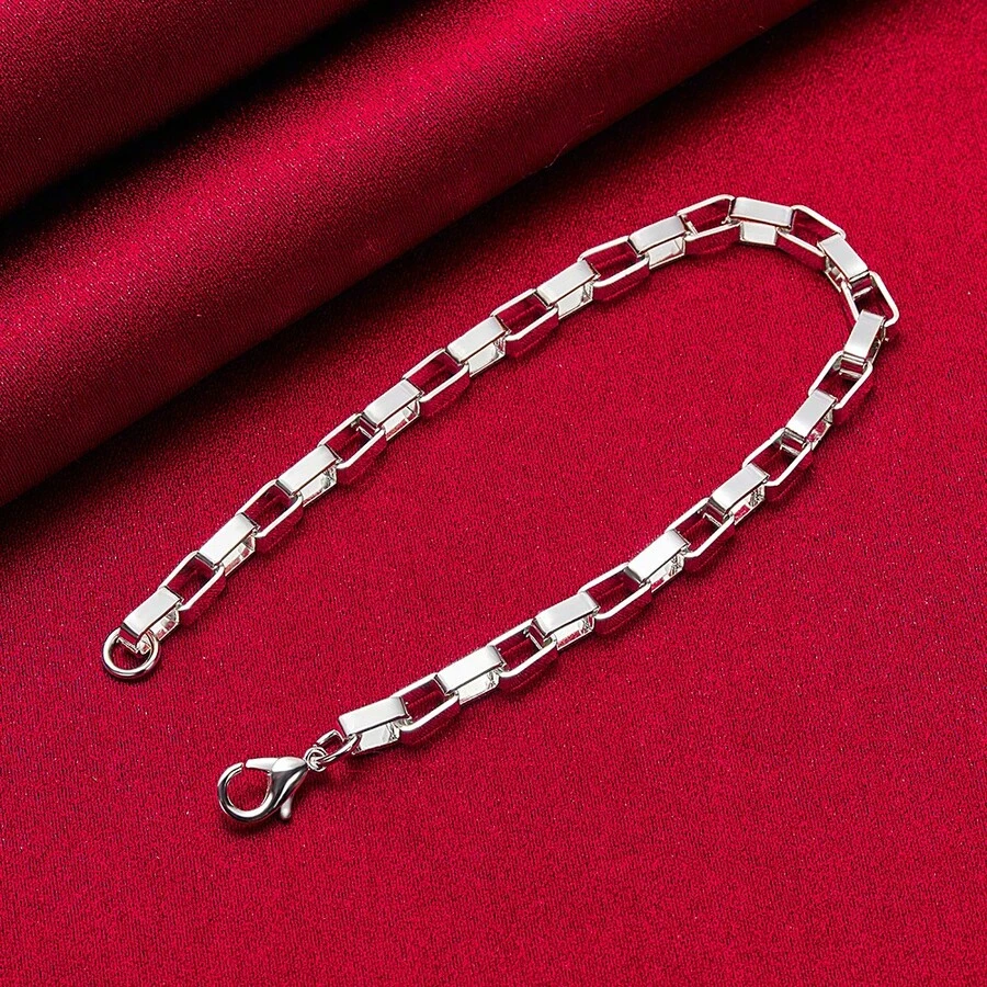 Big Long 5mm Box Chain Bracelet 925 Sterling Silver Plated Woman Wedding Engagement Party Fashion Jewelry - Silver - View 1