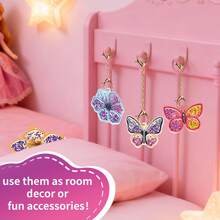 Bộ làm móc khóa thủ công hình bướm và hoa, móc khóa lắc DIY vui nhộn cho trẻ em, bao gồm 10 charm bướm và hoa kim tuyến, quà tặng thủ công sáng tạo, phù hợp cho bé gái từ 4 tuổi trở lên - Màu Hoa hồng đỏ - Xem 6