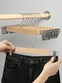 1/3/5/10pcs Wooden Pants Hangers, Clothes Hangers - With Clips, Non-Slip Pants Hangers, For Wardrobe Storage And Organization, With 360° Hook, Suitable For Jeans, Trousers, Skirts, Jackets - Multicolor - View 2