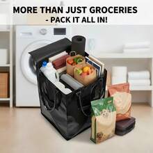 Wheeled Foldable Reusable Shopping Bag (Large, Black) Reusable Grocery Bag On 5 Wheels, Foldable Rolling Tote Carries Up To 76lb Shopping Trolley, Rolling Bag With 3 Handles, Zipper Clouser Rolling Tote Bag With Wheels For Laundry - A - 查看 4