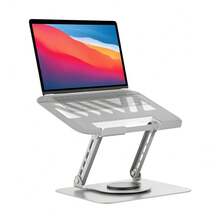 Aluminum Alloy Laptop Stand With 360° Swivel Base Ergonomic Adjustable Height Foldable Laptop Riser For Desk Ventilated Computer Holder Compatible With 10-16 Inch Laptops Silver - View 1