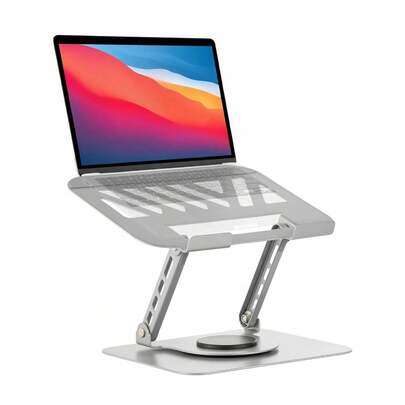Aluminum Alloy Laptop Stand With 360° Swivel Base Ergonomic Adjustable Height Foldable Laptop Riser For Desk Ventilated Computer Holder Compatible With 10-16 Inch Laptops Silver
