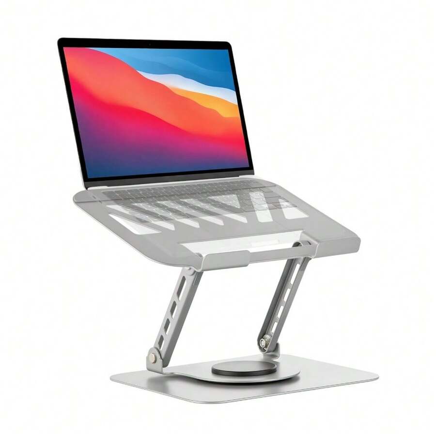 Aluminum Alloy Laptop Stand With 360° Swivel Base Ergonomic Adjustable Height Foldable Laptop Riser For Desk Ventilated Computer Holder Compatible With 10-16 Inch Laptops Silver - View 1