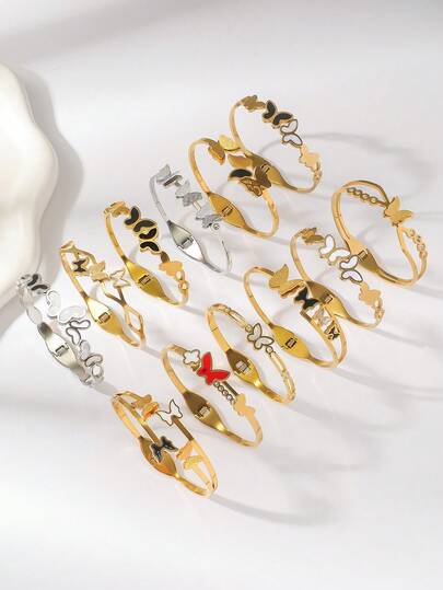 Brazalete abierto de mariposa de acero inoxidable de lujo, brazalete minimalista y versátil para realzar la elegancia