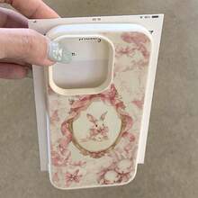 1pc TPU Soft Pink Mirror Cute Rabbit Bowknot Pattern Phone Case Suitable Compatible With Iphone 17 Pro Max/17/16 Pro Max/15/13/12/11, S20 FE/A15/S24/A55, Note 11/12/13 Pro, Full Coverage Anti-Drop Soft Protective Phone Cover - White - View 3