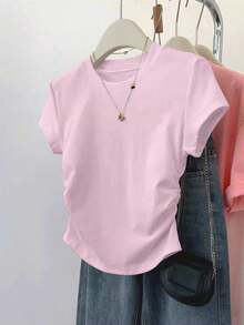 A Simple Solid-Color Short-Sleeved T-Shirt Set For Women, Suitable For Daily Wear And Easy To Match With Various Outfits. Includes 1 Piece - Nhiều màu 10 - Xem 4