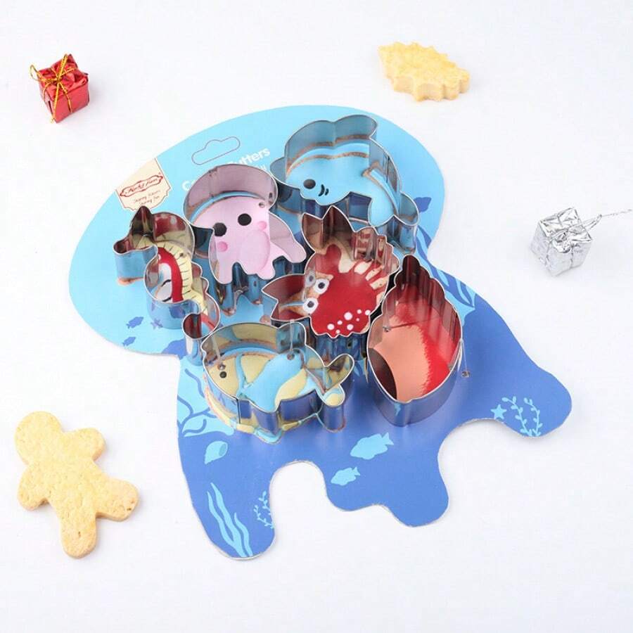 6pcs Ocean Themed Cookie Cutter Set, 5pcs Animal Shaped Cookie Cutter Set, Cookie Cutter Set, Cookie Cutter Knife, Fondant Tools, Baking Tools - Silver - View 1