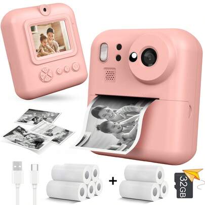 Cámara para niños con función de impresión instantánea - Cámara para niños, adecuada para niños y niñas de 3 a 12 años, regalo de cumpleaños, cámara digital de autorretratos para niños, regalo de Navidad y cumpleaños, cámara de impresión instantánea de 1080P, cámara de juguete portátil, regalo de cumpleaños perfecto para niños, regalo de cumpleaños perfecto para niñas, regalo de cumpleaños, regalo de Navidad y Año Nuevo - Regalo de vuelta a la escuela