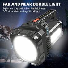 1/2 PCS Portable Rechargeable Solar Flashlight, Outdoor Handheld Spot Flood Lights With Sidelight, 3 Lighting Modes And Handle, For Emergency Hiking Camping Fishing Boating - Black - View 2