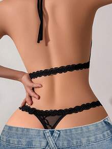 定制蕾丝透视丁字裤套装，定制金属字母装饰性感内衣，定制水钻字母蕾丝性感亮片彩色定制内衣，个性化，独特，男女皆宜的定制礼物，内衣，内裤，贴身衣物，丁字裤，送给女友的理想礼物，适合客厅、卧室、周年纪念日、家庭场合。 - 黑色 - 查看 3