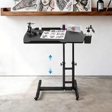 RibasuBB Portable Tattoo Workbench With Adjustable Height, Universal Wheels, Double Work Surface, And Removable Pen Frame For Tattoo Artists - Black - View 1