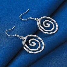 1 Đôi bông tai tròn xoắn tinh tế mạ bạc 925 sang trọng dành cho nữ, quà tặng dự tiệc thời trang, phụ kiện trang sức cưới. - Bạc - Xem 3