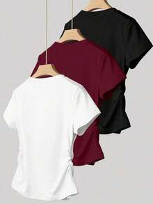 A Simple Solid-Color Short-Sleeved T-Shirt Set For Women, Suitable For Daily Wear And Easy To Match With Various Outfits. Includes 1 Piece - Multicolor 6 - View 2