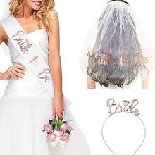 BRIDE TO BE Sash Veil Set 3PCS Bride Party Set Veil Hair Clasp Head Band Shoulder Ribbons Shoulder Belt Bridal Single Party Set - 3pcs - View 3