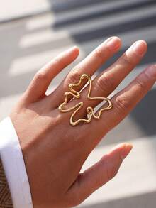Frminee 1pc Butterfly Bohemian Style Gold Stainless Steel Ring, Handmade Butterfly Opening Adjustable Ring, Exaggerated Statement Ring - Gold - View 6