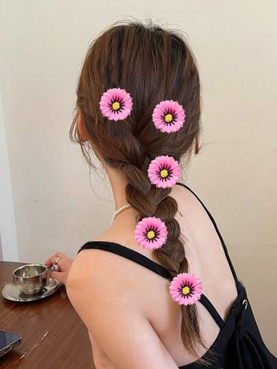 6个可爱雏菊迷你花朵发夹，适合海滩、度假、编发、音乐节造型