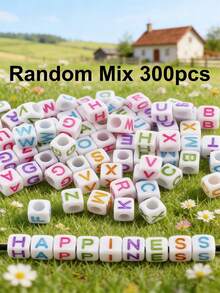 300/600/1000pcs Mixed Color Acrylic Letter Pattern Square Spacer Beads For Jewelry Making - Multicolor - View 17