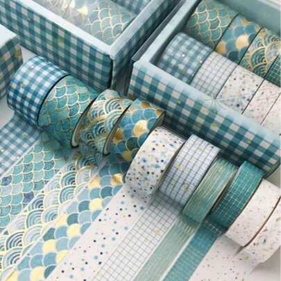 Vintage Style Tapes, Gold Foil Tapes, Blue Paper Tapes, Handmade Diary Tapes, Ins Style Tapes, DIY Stationery Stickers, Cartoon Cute Creative Waterproof Candy Stickers, Phone Stickers, Suitable For Bullet Journaling, Scrapbooking, Notebooks, Handicrafts, Water Bottles, Guitars, Skateboards, Bicycles, Motorcycles, Helmets, Luggage, Phones And Computers, Back To School Supplies, Winter Supplies, Thanksgiving, Christmas, Saudi National Day, Birthday, Holiday, New Year, Valentine's Day, Gifts For Boyfriends, Girlfriends, Adults