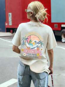 Women T-Shirts Casual Summer - Apricot - View 10