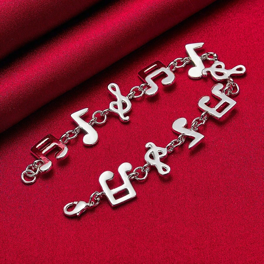 925 Sterling Silver Plated Music Symbol Chain Bracelet For Women Wedding Engagement Party Fashion Jewelry - Silver - View 1