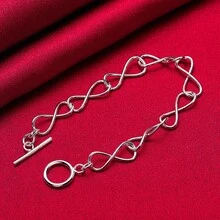 925 Sterling Silver Plated 8 Inches Simple Classic Bracelet For Women Men Charm Fashion Wedding Party Gift Jewelry - Silver - View 1