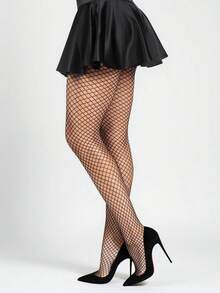 Medias negras de malla fina - Sutil patrón de cuadrícula para una cita, la oficina y el hogar acogedor - Negro - Ver 3