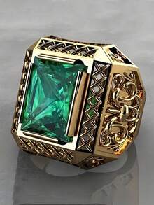 1 chiếc nhẫn Cubic Zirconia vuông sang trọng dành cho nam, quà tặng trang sức cho doanh nghiệp/đám cưới/đám cưới/tiệc tùng - Vàng - Xem 8