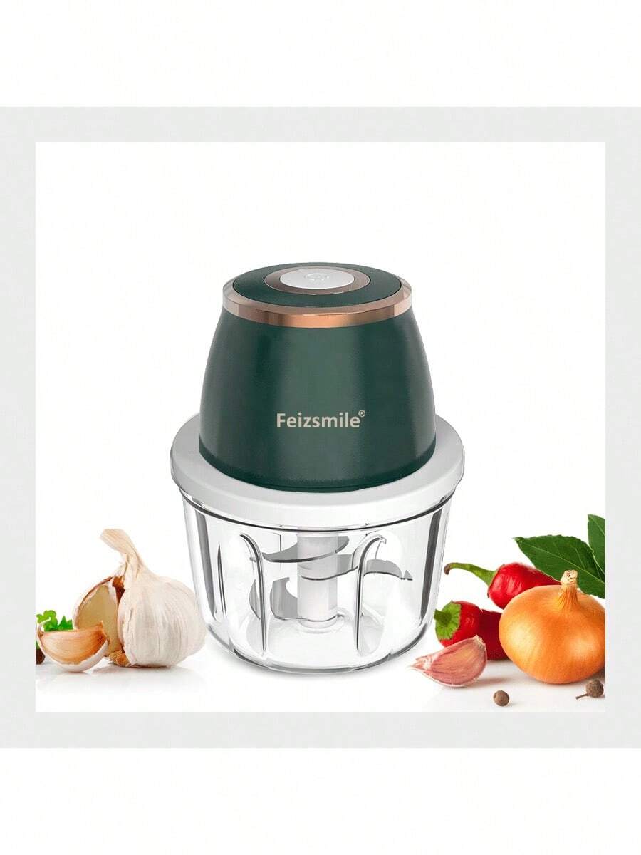 Feizsmile 强劲的304不锈钢便携式电动食物切碎机和处理器 - 350毫升塑料迷你无线USB手持式蒜蓉切片器，适用于蔬菜和肉类