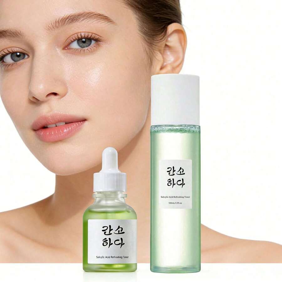 2件装绿茶泛醇精华和水杨酸爽肤水套装——清爽面部精华，保湿并温和去角质的水杨酸，适合所有肤质（100毫升+30毫升） - 水楊酸 - 查看 1