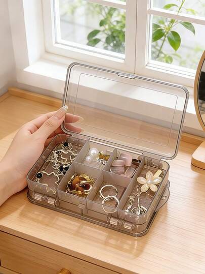 1 adet Büyük Kapasiteli Çok Katmanlı Bölmeli Takı Saklama Kutusu, Küpe, Kolye, Bileklik, Yüzükler İçin Taşınabilir Takı Düzenleyici, Toz Geçirmez, Çoklu Bölmeli Takı Kutusu, Kadınlar İçin