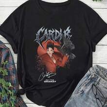 Cardi AH HA Graphic Tee Cardi Shirt Cardi Cardi Tshirt Cardi Tour Shirt Suitable For Holidays Parties Home Wear Daily Co - 黑色 - 查看 1