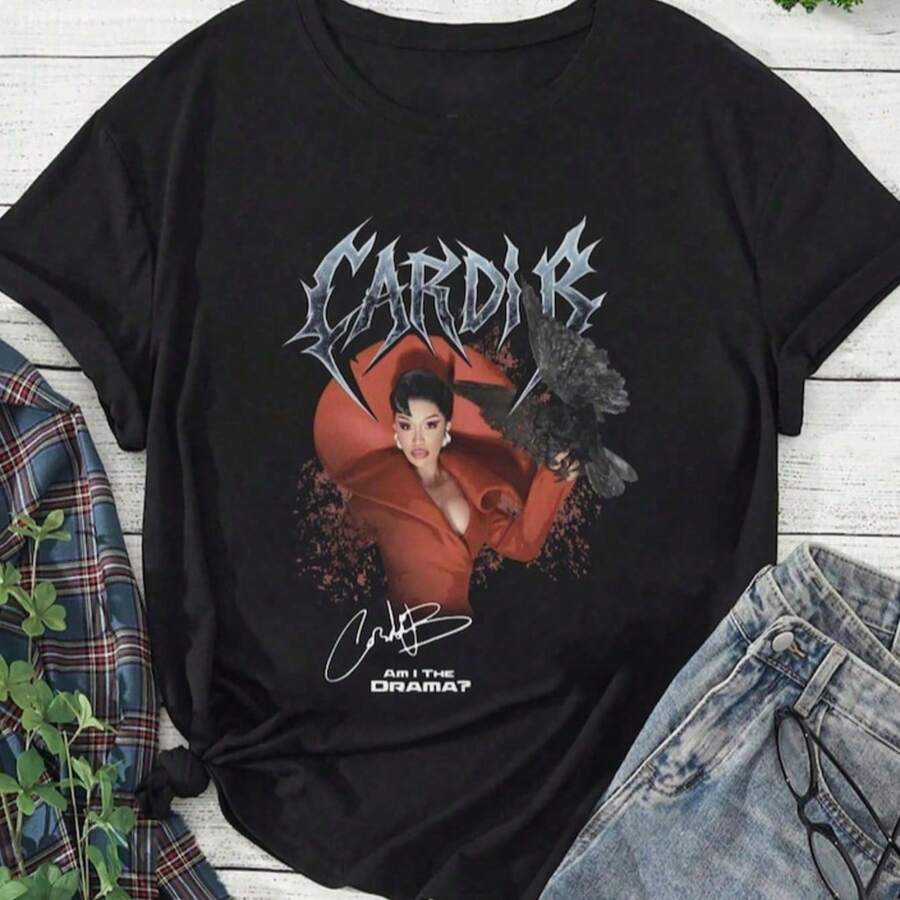 Cardi AH HA Graphic Tee Cardi Shirt Cardi Cardi Tshirt Cardi Tour Shirt Suitable For Holidays Parties Home Wear Daily Co - 黑色 - 查看 1