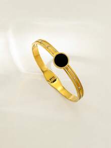 不锈钢极简主义黑金开口手镯，百搭通勤日常佩戴配饰，提升优雅气质 - 彩色 - 查看 8